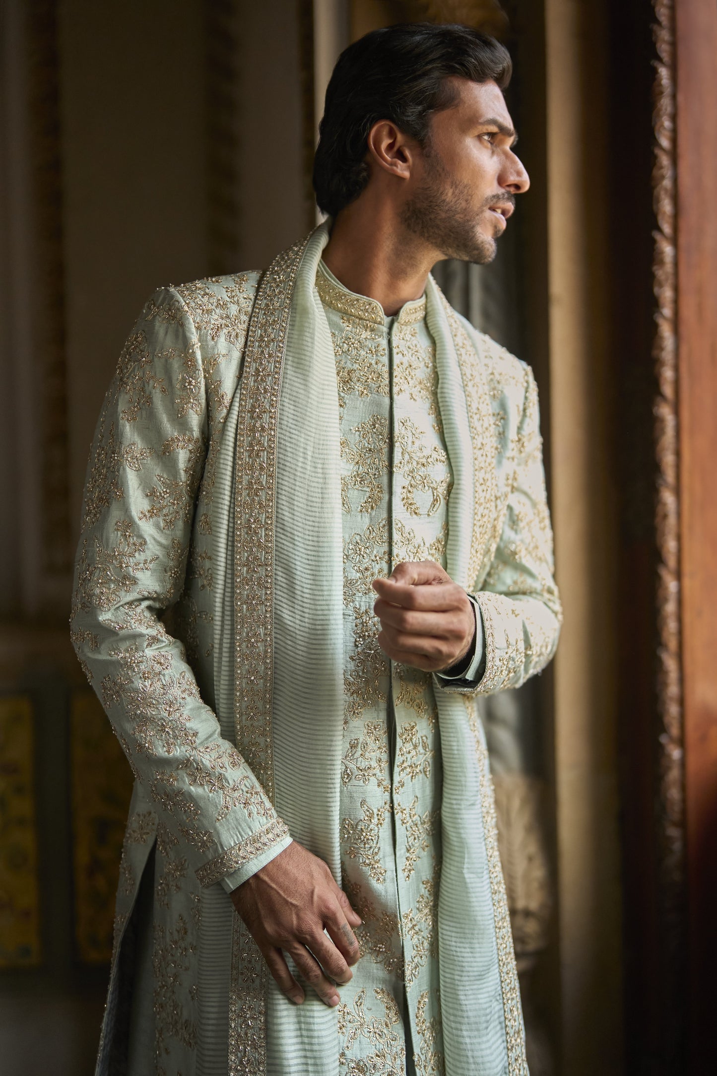 Sage Green Sherwani Set