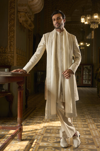 Nude Geometric Sherwani Set