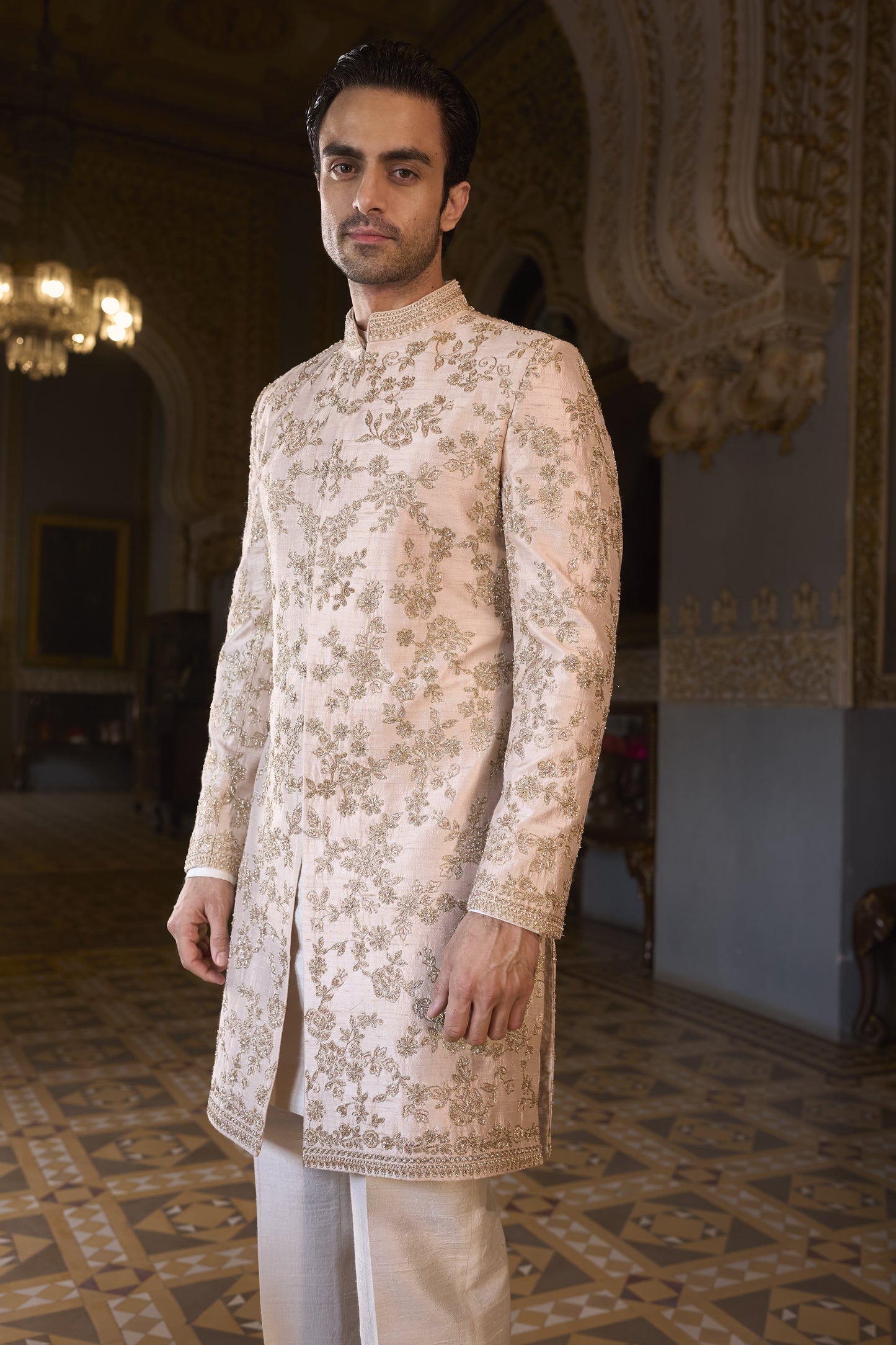 Powder Peach Sherwani Set