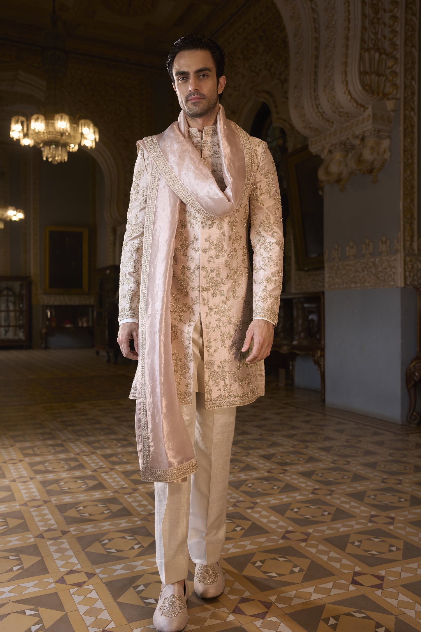 Powder Peach Sherwani Set