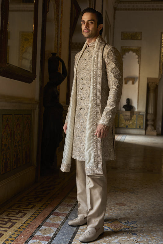 Ash Grey Sherwani Set