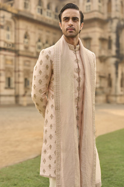 Powder Peach Dori Sherwani Set