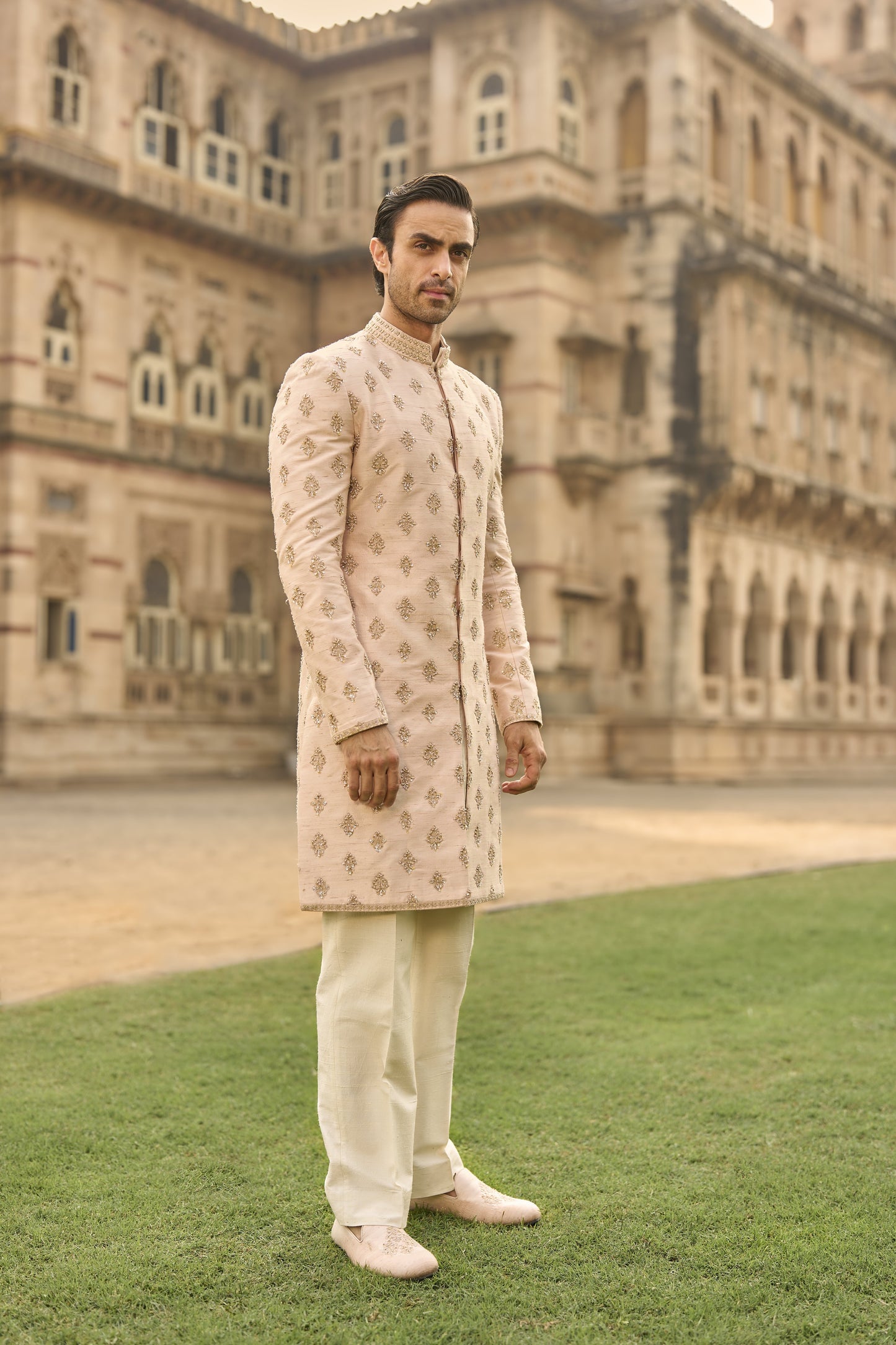 Powder Peach Dori Sherwani Set