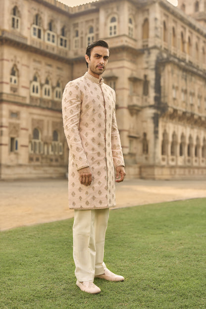 Powder Peach Dori Sherwani Set