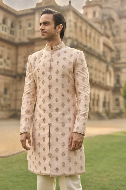 Powder Peach Dori Sherwani Set