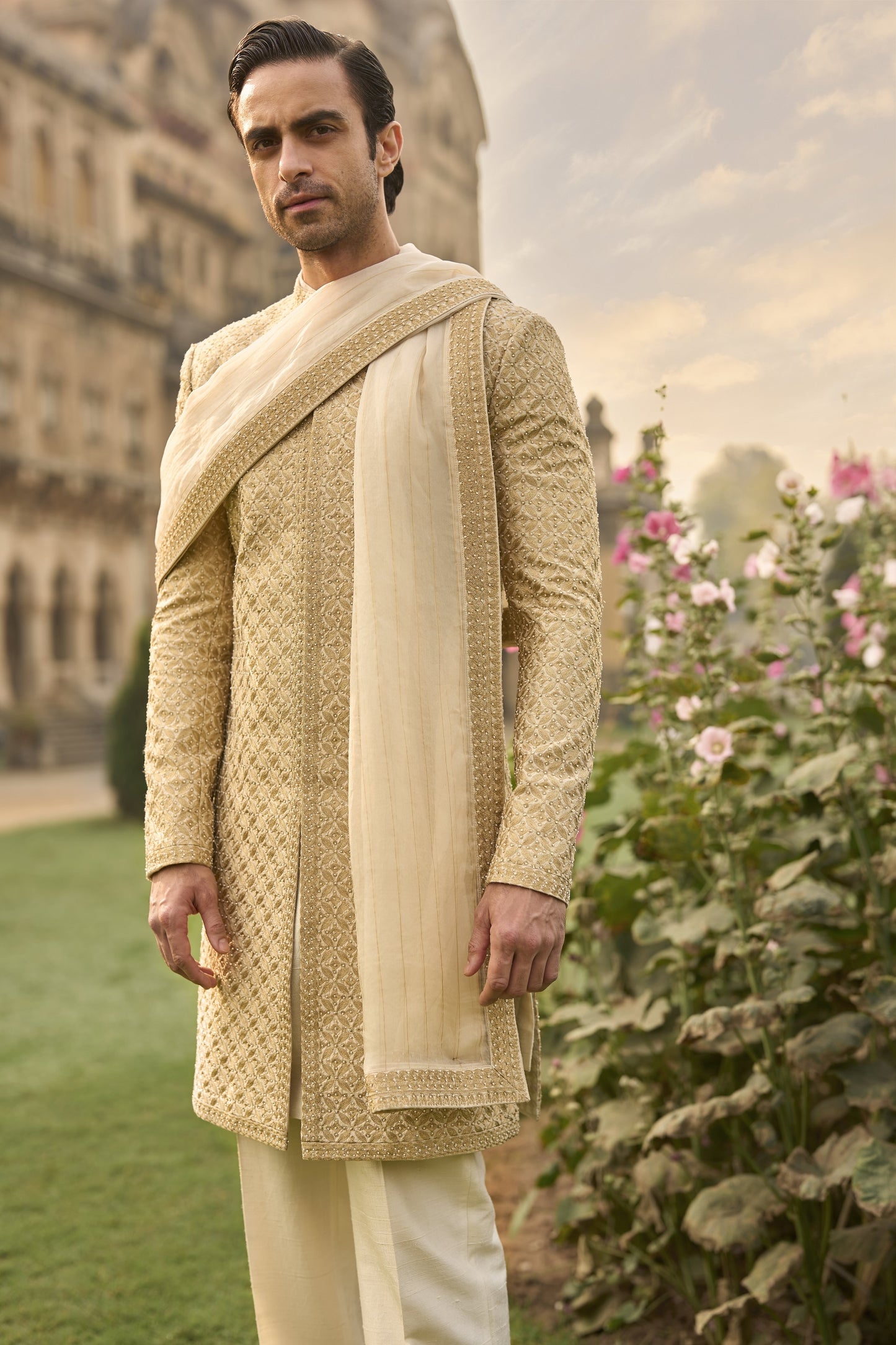 Ivory Gold Sherwani Set