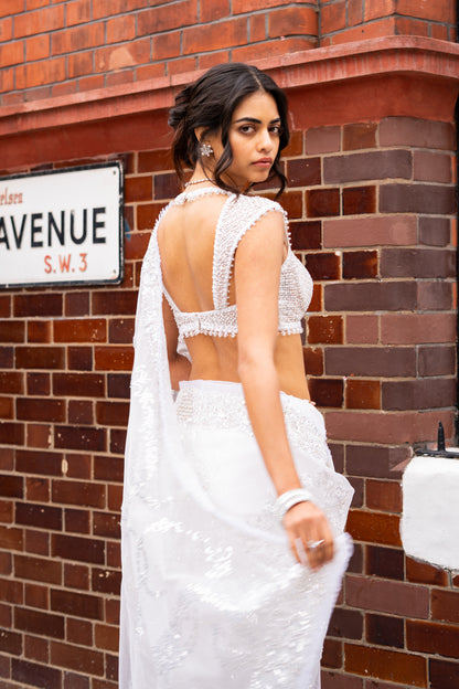 Ivory Sequin Saree