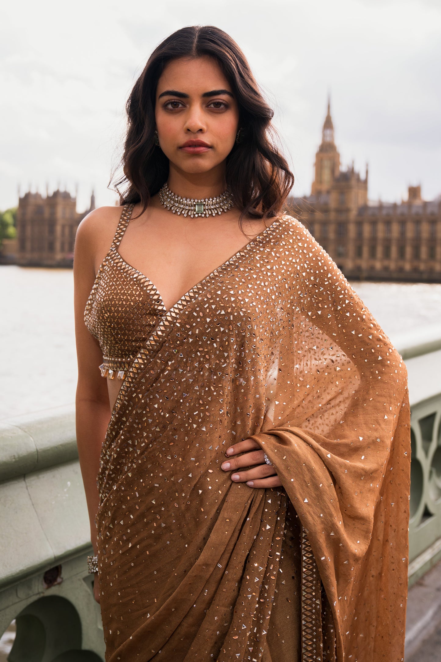 Antique Gold Crystal Saree