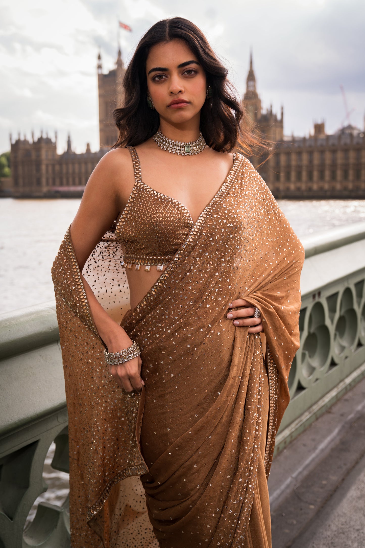 Antique Gold Crystal Saree