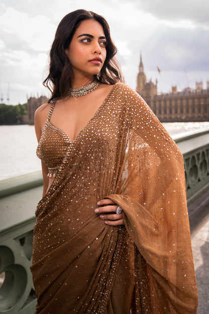 Antique Gold Crystal Saree