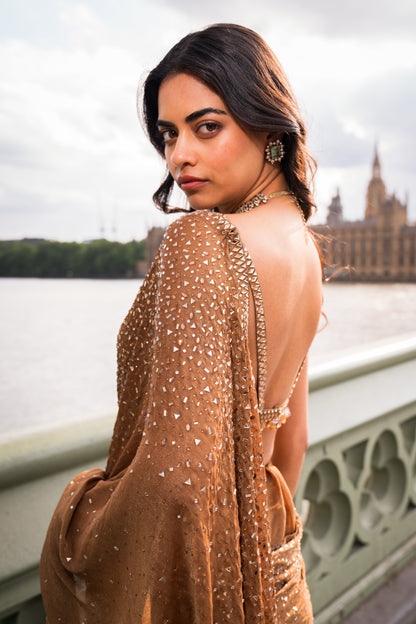 Antique Gold Crystal Saree