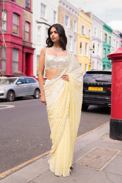 Ombre Lemon Mirror Work Saree