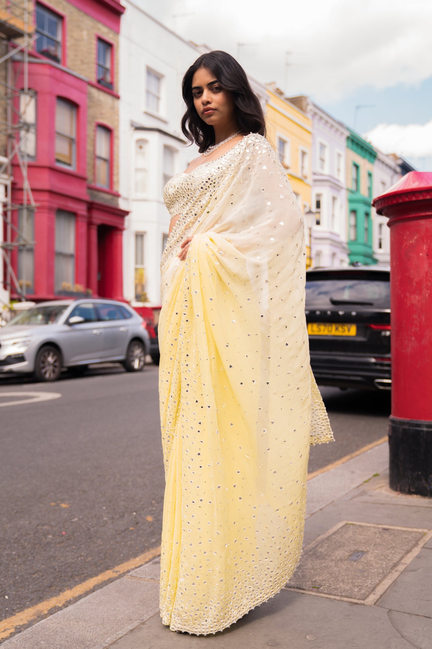 Ombre Lemon Mirror Work Saree