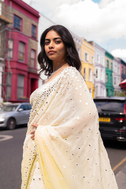 Ombre Lemon Mirror Work Saree