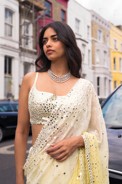 Ombre Lemon Mirror Work Saree