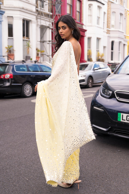 Ombre Lemon Mirror Work Saree