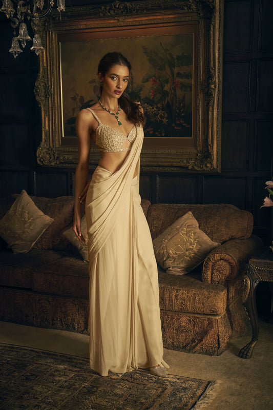 Nude Stitched Saree