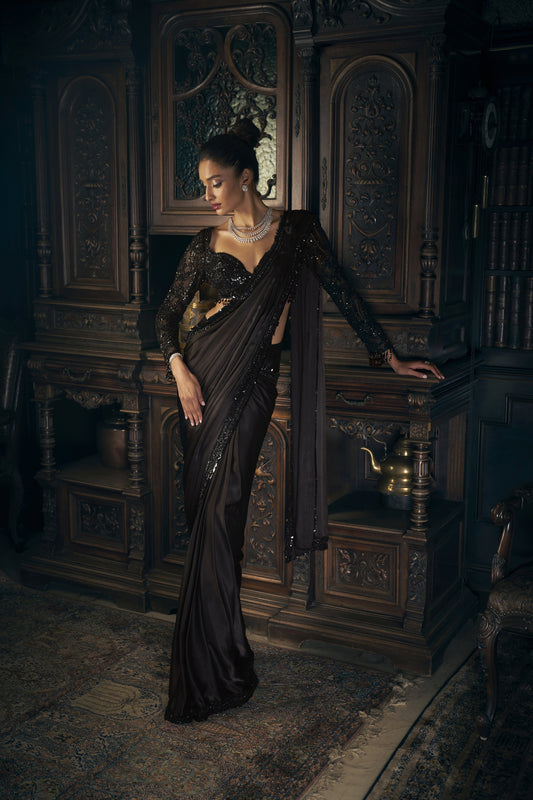 Black Sttiched saree