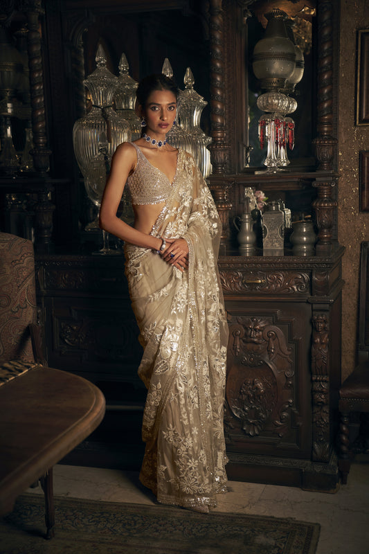 Nude Applique Saree