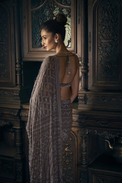 Grey crystal saree