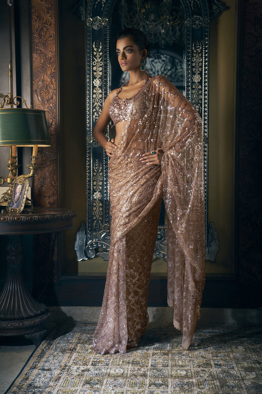 Coffee Brown sequin saree