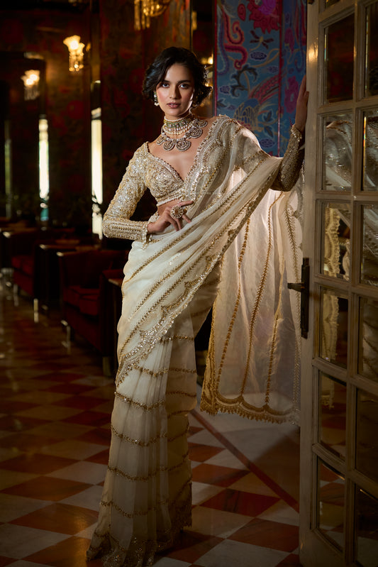 Ivory Gold Gota Patti Saree