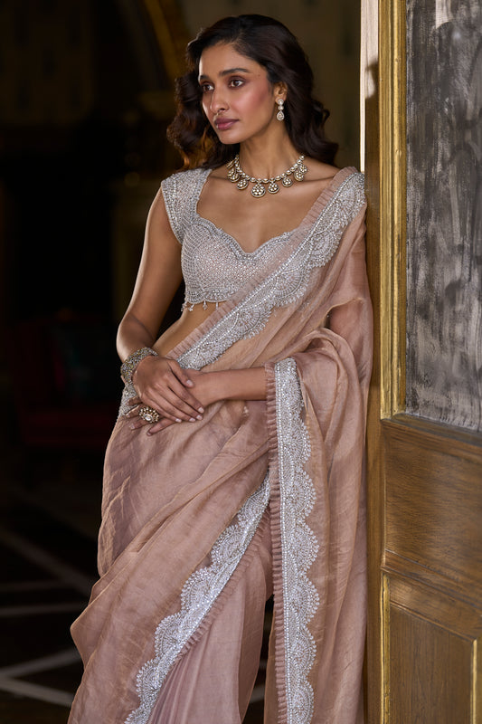 Copper Tissue Organza Designer Saree