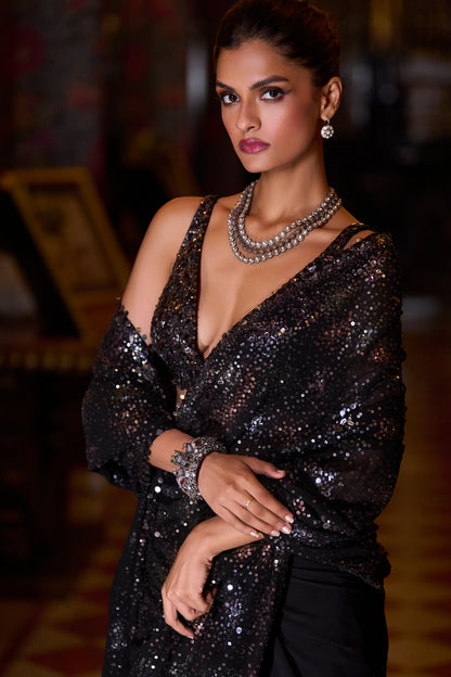 Black Multi-Coloured Sequin Saree