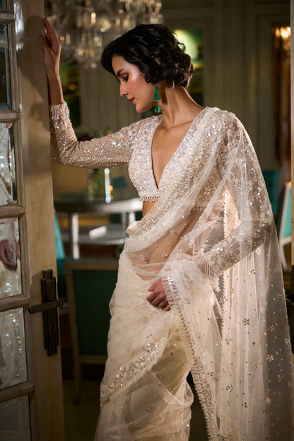 Ivory Designer Sequin Saree