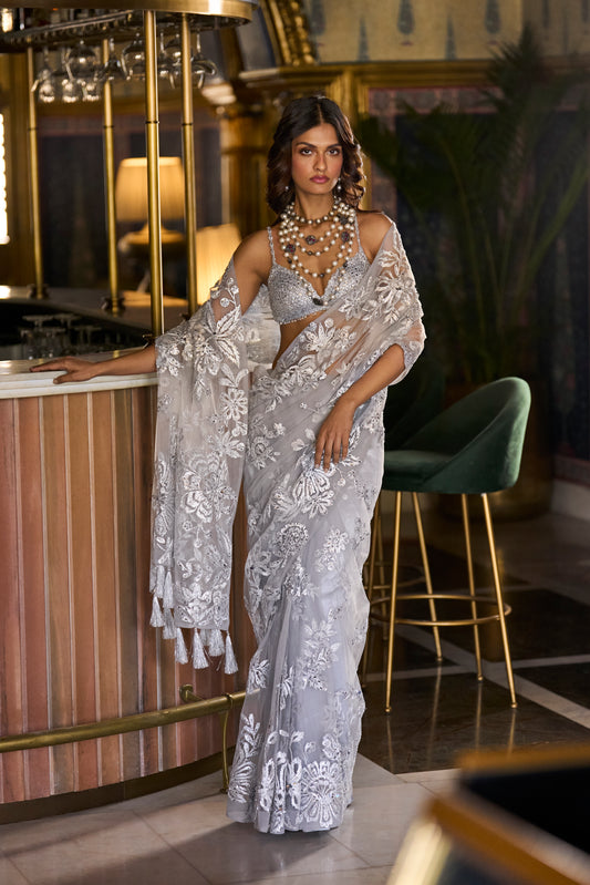 Metallic Silver Saree
