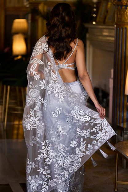 Metallic Silver Saree