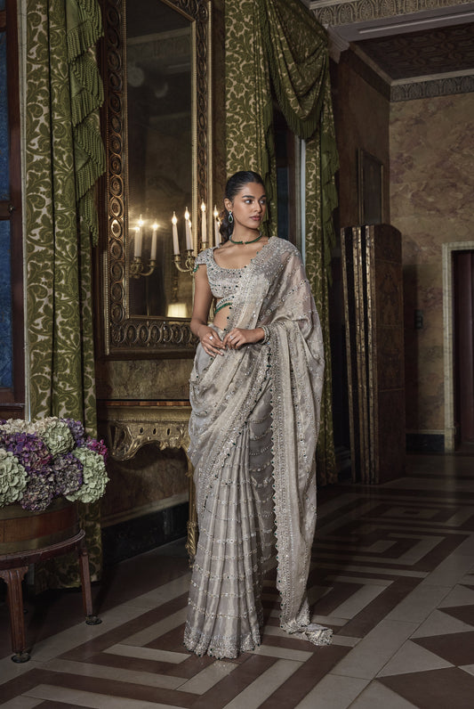 Champagne Emerald Crystal Saree