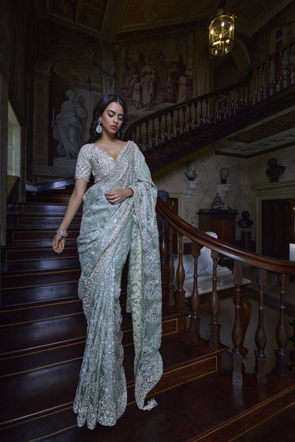 Ivory Sage Zardosi Saree