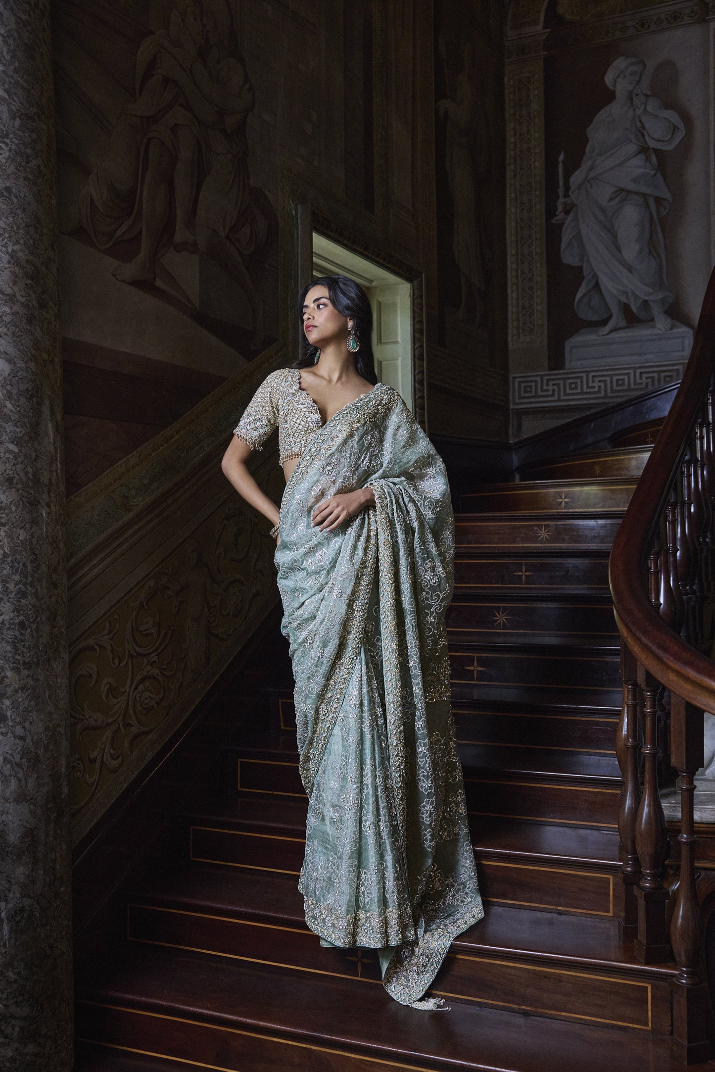 Ivory Sage Zardosi Saree