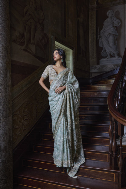 Ivory Sage Zardosi Saree