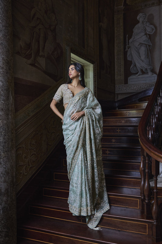 Ivory Sage Zardosi Saree