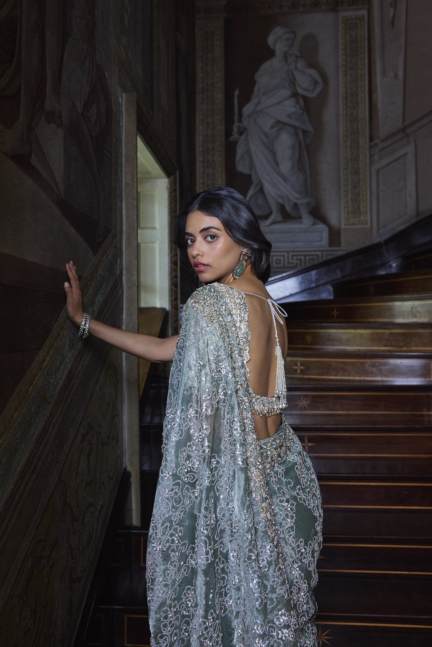 Ivory Sage Zardosi Saree