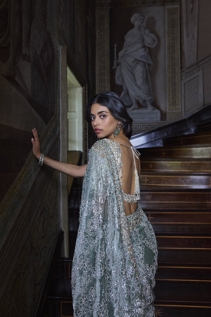 Ivory Sage Zardosi Saree
