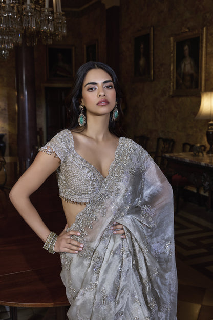 Champagne Zardosi Saree