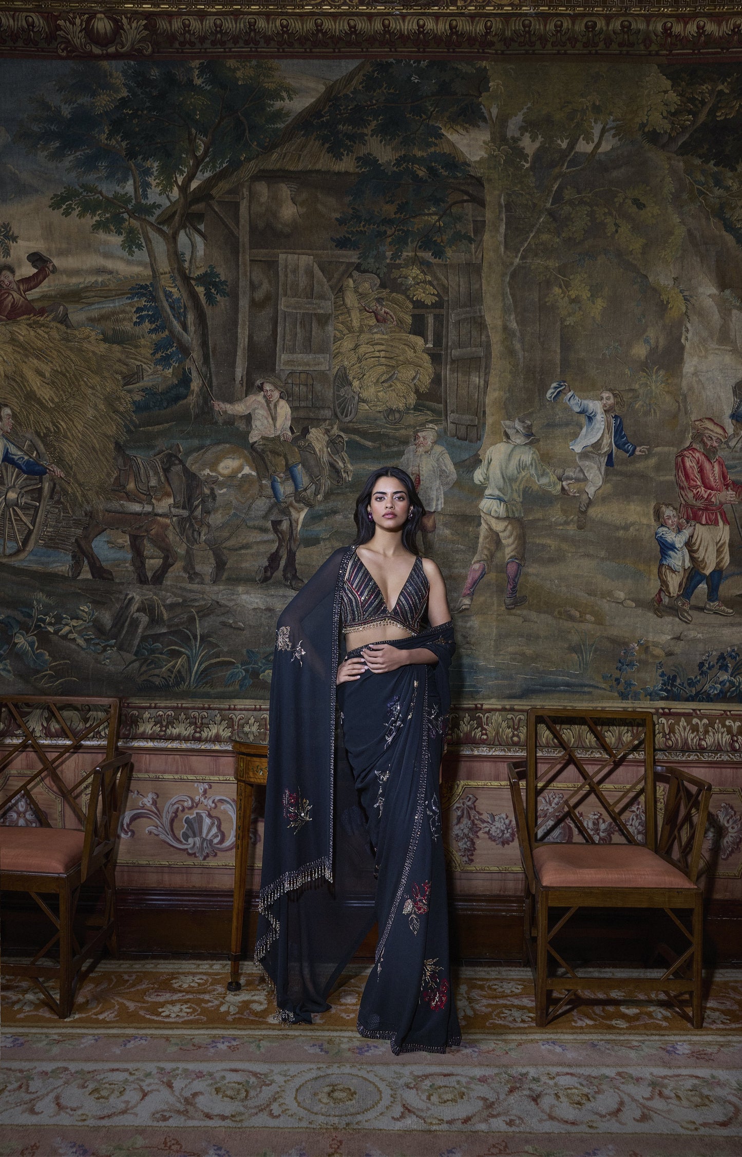 Black Crystal Georgette Saree