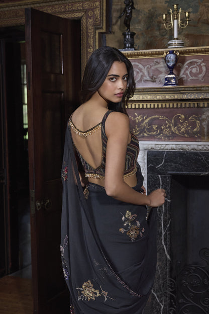 Black Crystal Georgette Saree