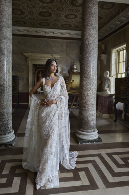 Ivory Three-Dimensional Saree