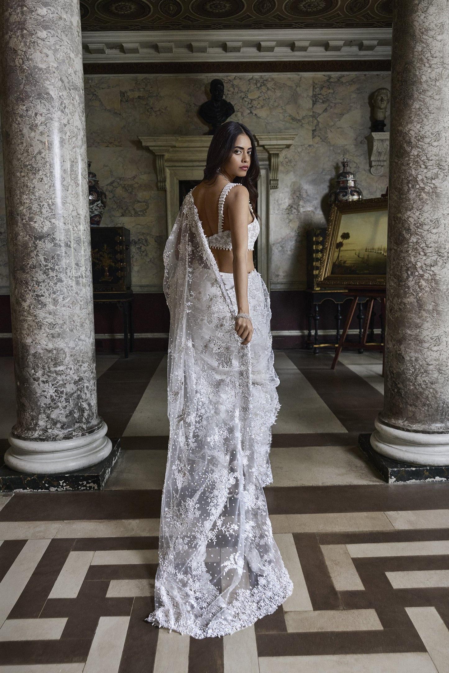 Ivory Three-Dimensional Saree