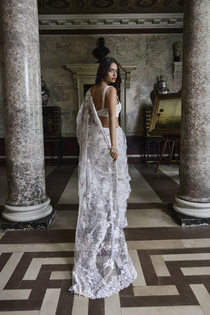 Ivory Three-Dimensional Saree
