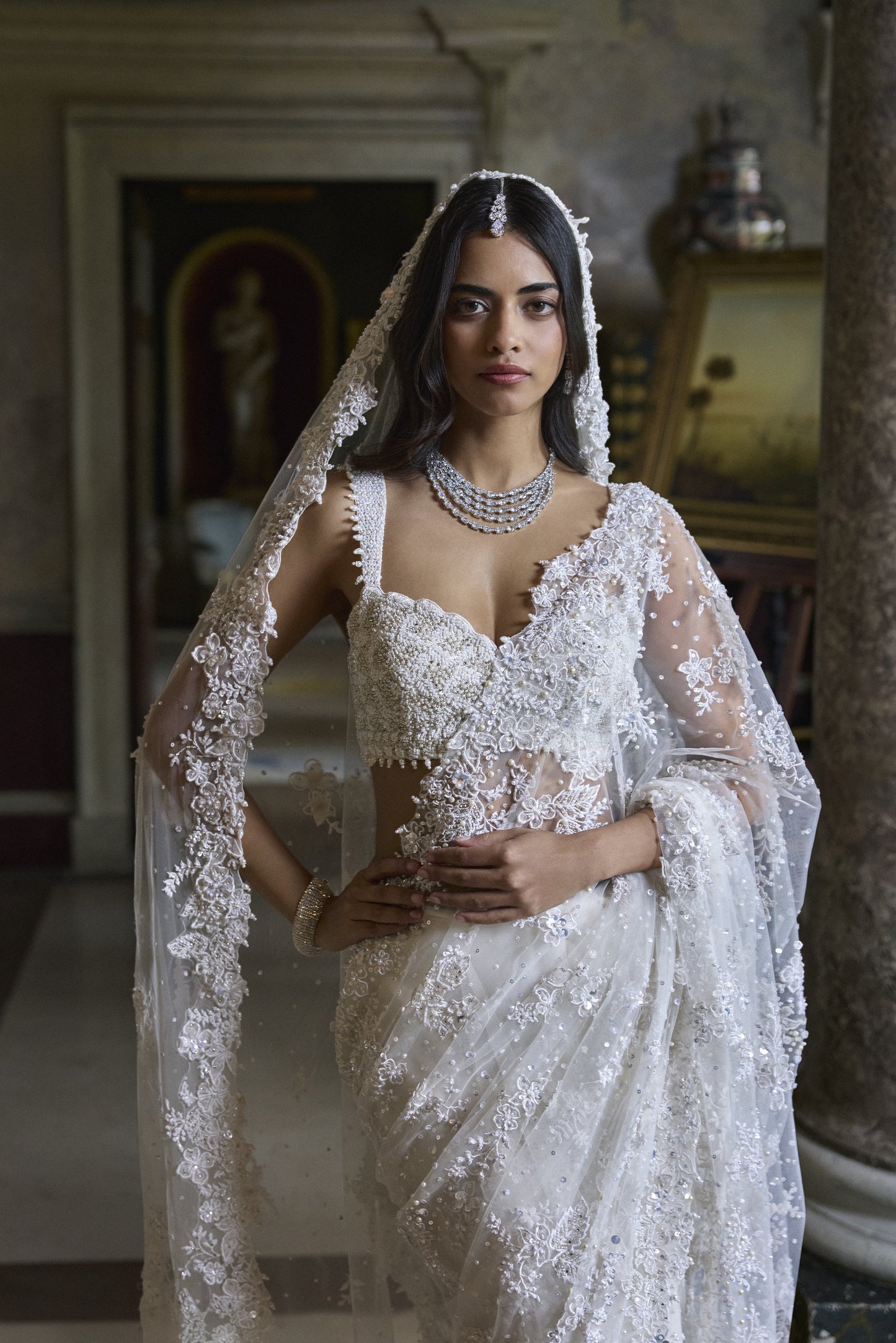 Ivory Three-Dimensional Saree