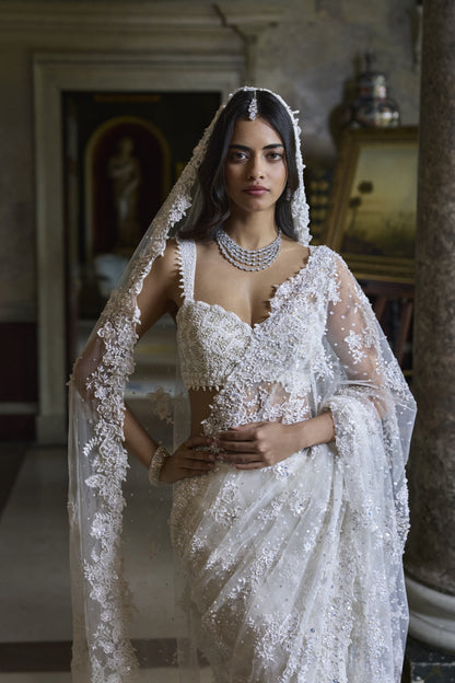 Ivory Three-Dimensional Saree