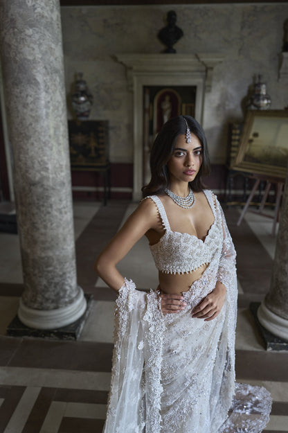 Ivory Three-Dimensional Saree