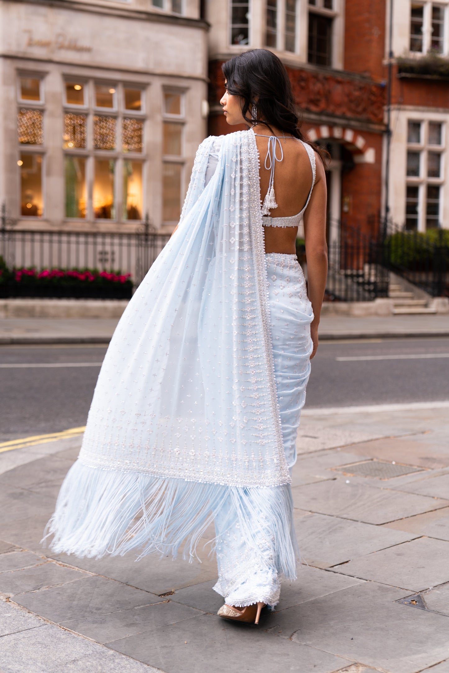 Powder Blue Ombre Sequin Saree