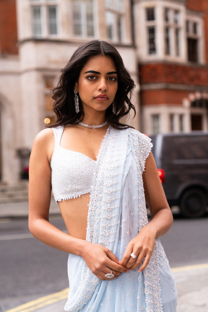 Powder Blue Ombre Sequin Saree