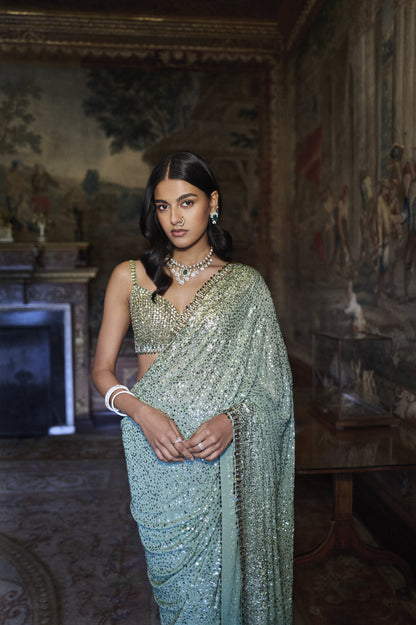 Moss Green Sequin Saree